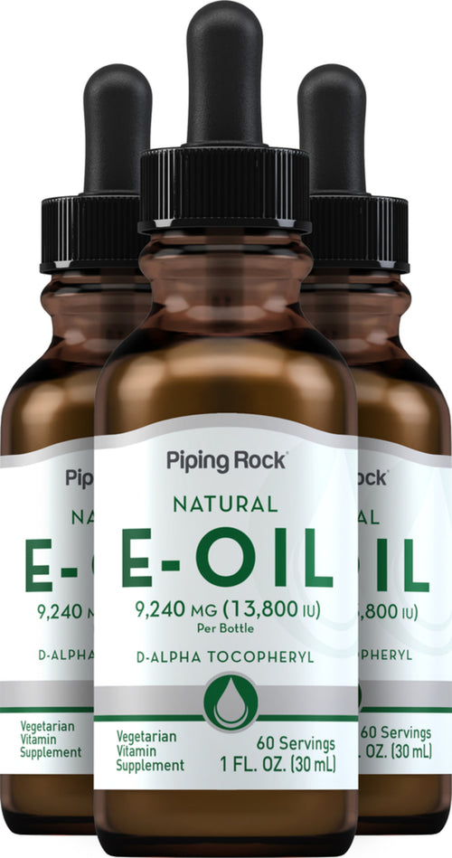 100% Natural Vitamin E-Oil, 13,650 IU, 1 fl oz (30 mL) Dropper Bottle, 3  Dropper Bottles