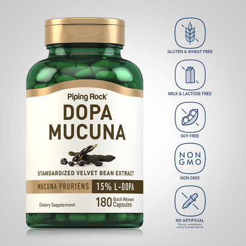 DOPA Mucuna Pruriens Standardized (Velvet Bean), 350 mg, 180 Quick Release Capsules Dietary Attributes