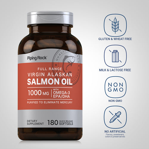 Salmon Oil 1000 mg Virgin Wild Alaskan Full Range, 180 Quick Release Softgels Attributes