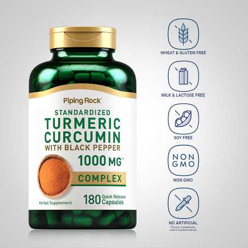 Standardized Turmeric Curcumin Complex w/ Black Pepper, 1000 mg, 180 Quick Release Capsules Dietary Attributes