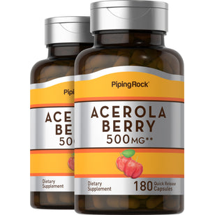 Acerola Berry, 500 mg, 180 Quick Release Capsules, 2  Bottles
