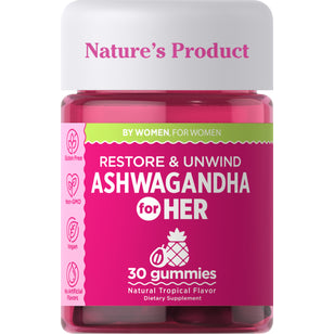 Ashwagandha Gummies for Her (Natural Tropical), 30 Vegan Gummies