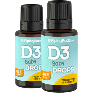 Baby D3 Drops Liquid Vitamin D 400 IU 365 servings, 9.2 mL (0.31 fl oz) Dropper Bottle, 2  Dropper Bottles
