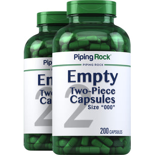 Empty Capsules Size "000", 200 Quick Release Capsules, 2  Bottles