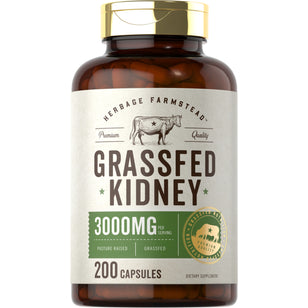 Grass Fed Beef Kidney, 3000 mg, 200 Capsules