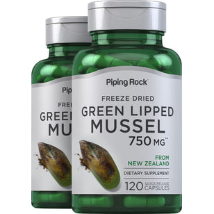 Green Lipped Mussel Freeze Dried from New Zealand, 750 mg, 120 Quick Release Capsules, 2  Bottles