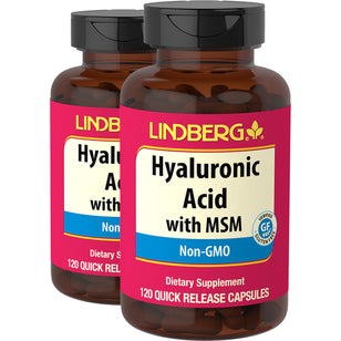 Acide hyaluronique avec MSM,  120 Gélules à libération rapide 2 Bouteilles