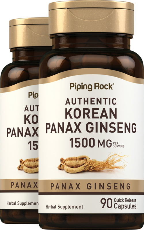 Ginseng coréen (Panax ginseng),  1500 mg (par portion) 90 Gélules à libération rapide 2 Bouteilles