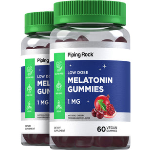 Melatonin Gummies (Natural Cherry Pomegranate), 1 mg, 60 Vegan Gummies, 2  Bottles