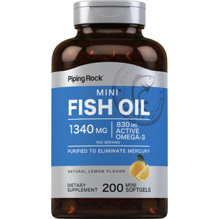 Huile de poisson riche en oméga-3 mini 415 mg au goût citron 1300 mg (par portion) 200 Mini-capsules molles     