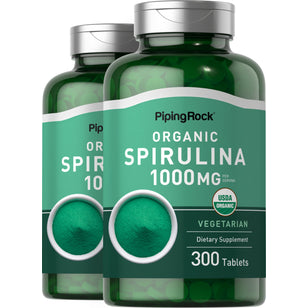 Spirulina (Organic), 1000 mg (per serving), 300 Vegetarian Tablets, 2  Bottles