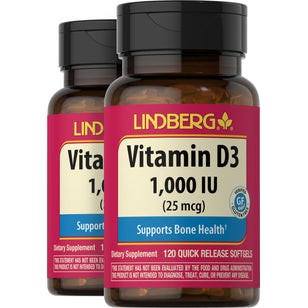 Vitamin D3, 1000 IU, 120 Quick Release Softgels, 2  Bottles