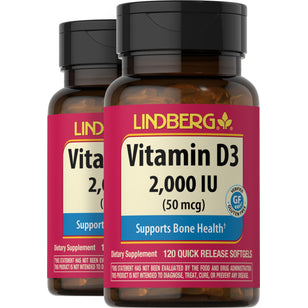 Vitamin D3, 2000 IU, 120 Quick Release Softgels, 2  Bottles