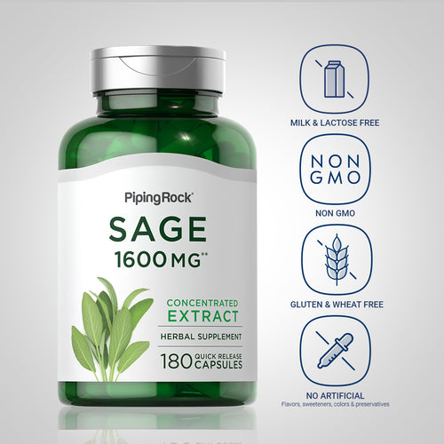 Sage, 1600 mg, 180 Quick Release Capsules-Dietary Attribute