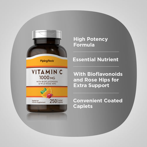 Vitamin C 1000 mg with Bioflavonoids & Rose Hips, 250 Coated Caplets-Benefits