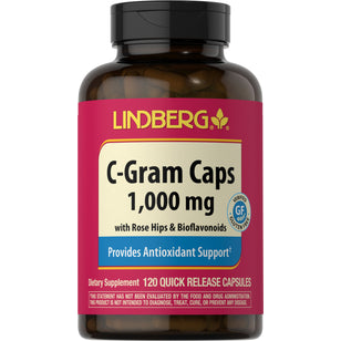 Vitamine C 1 000 mg avec des cynorhodons et bioflavonoïdes pour lutter contre les bactéries à gram positif 120 Gélules à libération rapide       