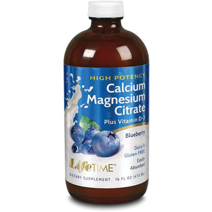 Citrate de magnésium et de calcium plus D3 liquide (arôme de myrtille) 16 onces liquides 473 mL Bouteille    