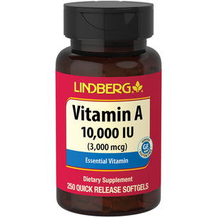 Vitamine A 10,000 IU 250 Capsules molles à libération rapide     