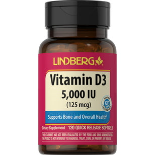 Vitamine D 3 5000 IU 120 Capsules molles à libération rapide     