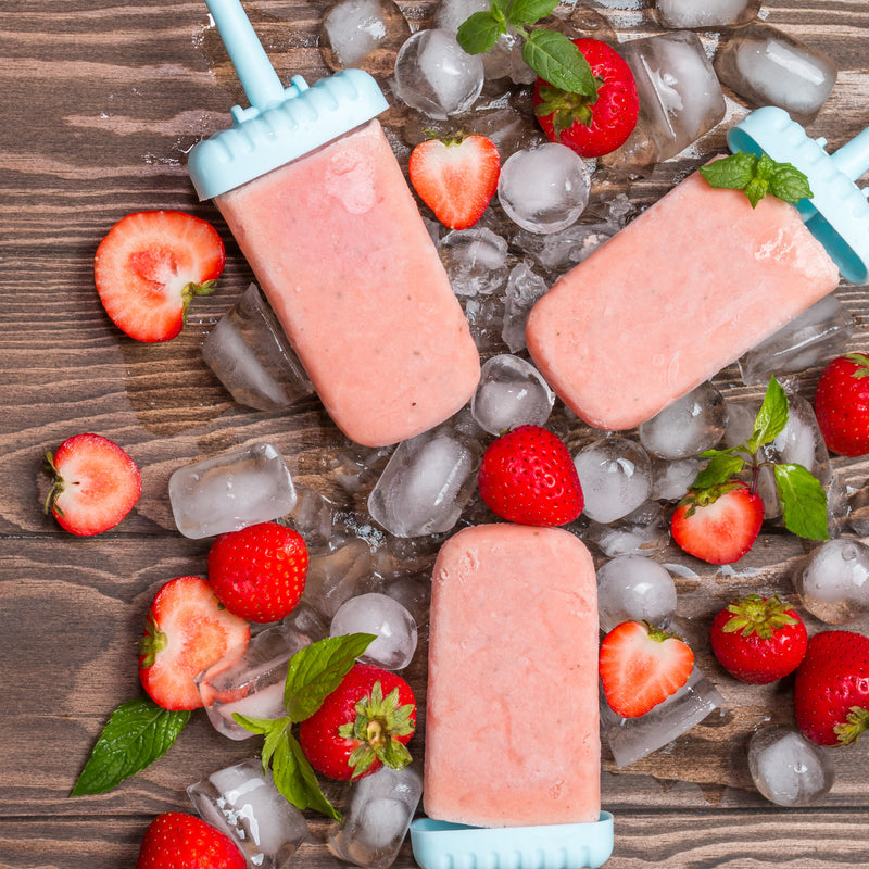Homemade strawberry popsicles with PipingRock chia seeds