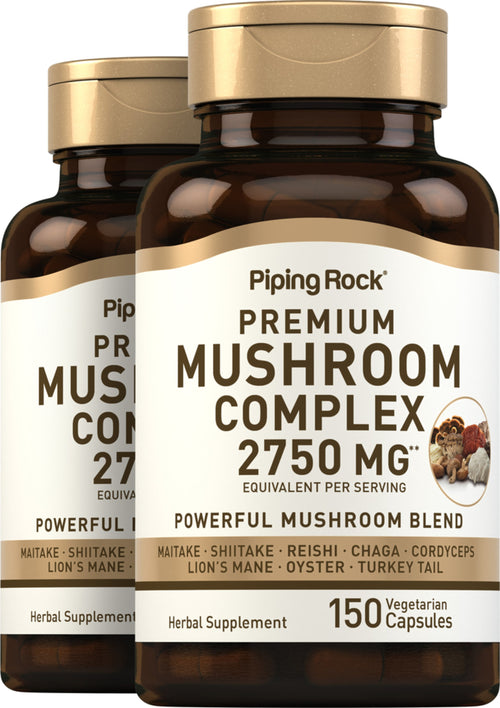 8 Mushroom Complex, 2750 mg (per serving), 150 Vegetarian Capsules, 2  Bottles