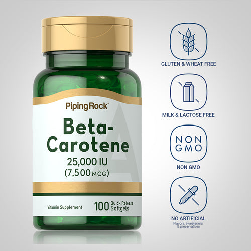 Beta Carotene (Vitamin A), 25,000 IU, 100 Quick Release Softgels Dietary Attributes