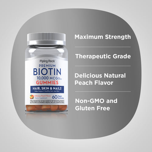 Biotin Gummies (Delicious Peach), 10,000 mcg (per serving), 60 Vegan Gummies Benefits
