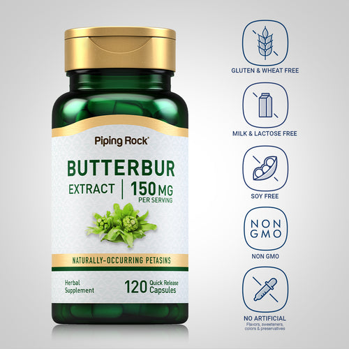 Butterbur Extract, 150 mg (per serving), 120 Quick Release Capsules Dietary Attributes