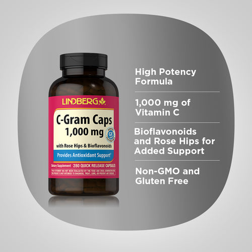 C-Gram 1000 mg with Rose Hips & Bioflavonoids, 280 Quick Release Capsules Benefits