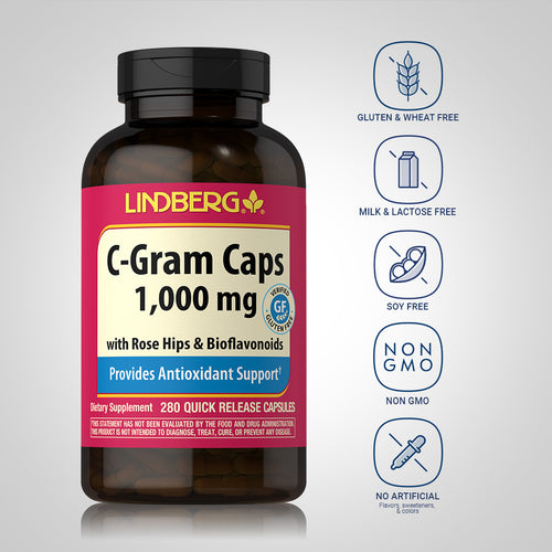 C-Gram 1000 mg with Rose Hips & Bioflavonoids, 280 Quick Release Capsules Dietary Attributes 