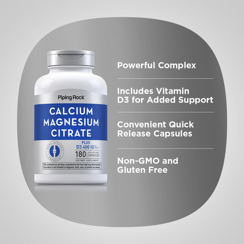 Calcium & Magnesium Citrate Plus D3 (Cal 300mg/Mag 150mg/D3 400IU) (per serving), 180 Quick Release Capsules Benefits