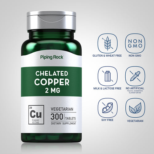 Chelated Copper (Amino Acid Chelate), 2 mg, 300 Tablets Dietary Attributes