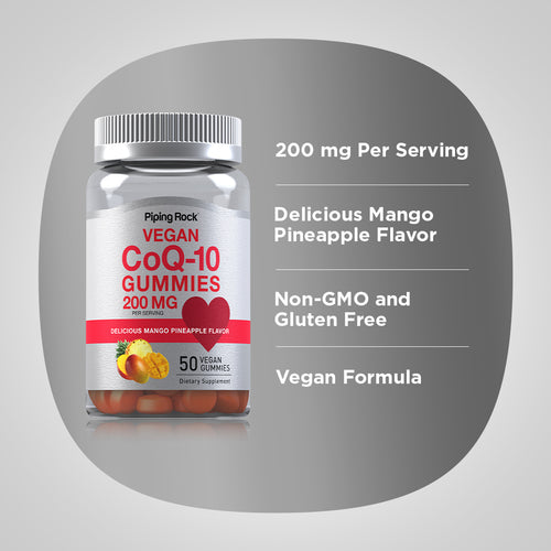 CoQ10 (Delicious Mango Pineapple), 200 mg (per serving), 50 Vegan Gummies Benefits