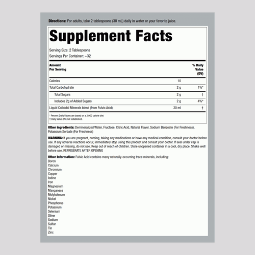 Colloidal Minerals (Natural Raspberry), 32 fl oz (946 mL) Bottle Supplement Facts