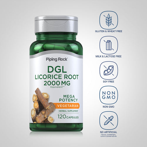 DGL Licorice Root Mega Potency (Deglycyrrhizinated), 2000 mg, 120 Capsules Dietary Attributes