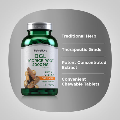 DGL Licorice Root Chewable Mega Potency (Deglycyrrhizinated), 4000 mg (per serving), 180 Chewable Tablets Benefits