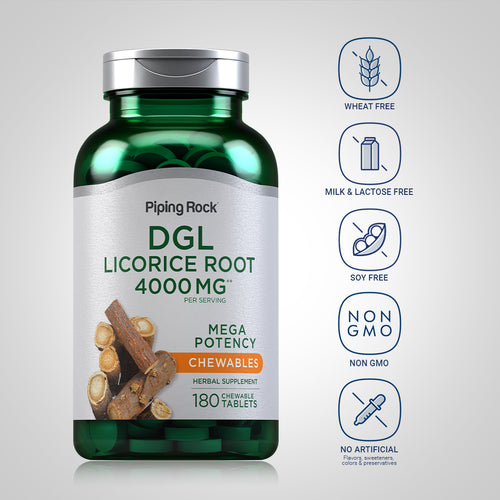 DGL Licorice Root Chewable Mega Potency (Deglycyrrhizinated), 4000 mg (per serving), 180 Chewable Tablets Dietary Attributes