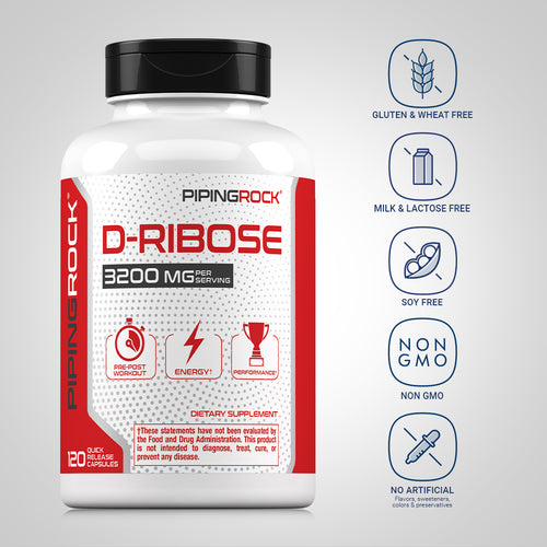D-Ribose 100% Pure, 3200 mg (per serving), 120 Quick Release Capsules Dietary Attributes