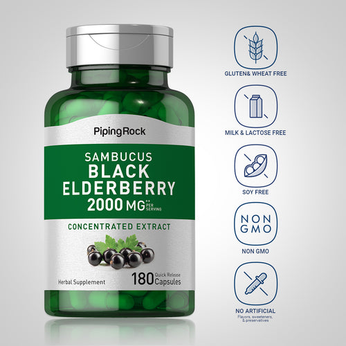 Elderberry Sambucus, 2000 mg (per serving), 180 Quick Release Capsules Dietary Attributes