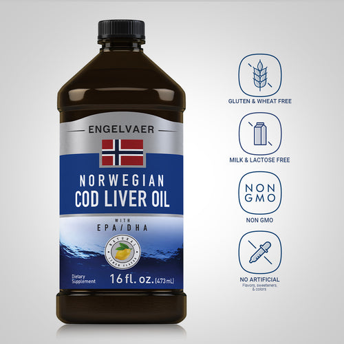 Engelvaer Norwegian Cod Liver Oil (Natual Lemon Flavor), 16 fl oz (473 mL) Bottle Dietary Attributes