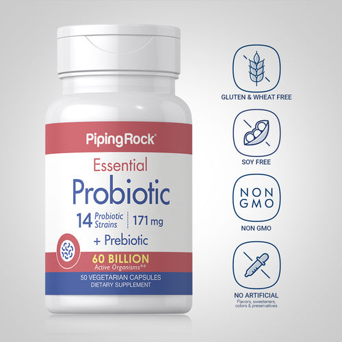 Essential Probiotic 14 Strains 60 Billion Organisms + Prebiotic, 50 Vegetarian Capsules Dietary Atrribute