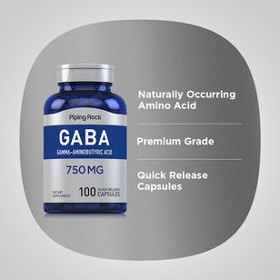 GABA (Gamma-Aminobutyric Acid), 750 mg, 100 Quick Release Capsules