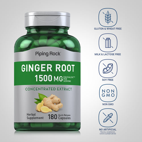 Ginger Root, 1500 mg (per serving), 180 Quick Release Capsules Dietary Attributes