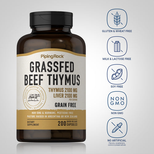 Grass Fed Beef Thymus, 2100 mg, 200 Quick Release Capsules Dietary Attributes