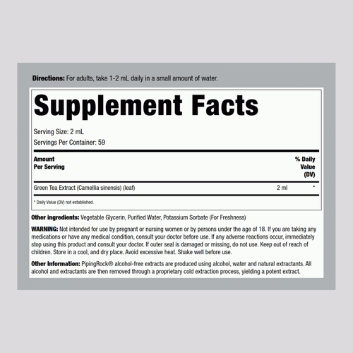 Green Tea Liquid Extract, 4 fl oz (118 mL) Dropper Bottle Supplement Facts