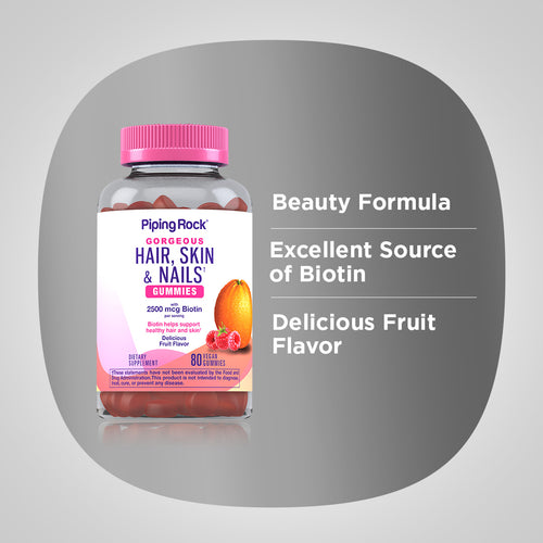 Hair, Skin & Nails Gummies (Delicious Fruit), 80 Vegan Gummies Benefits