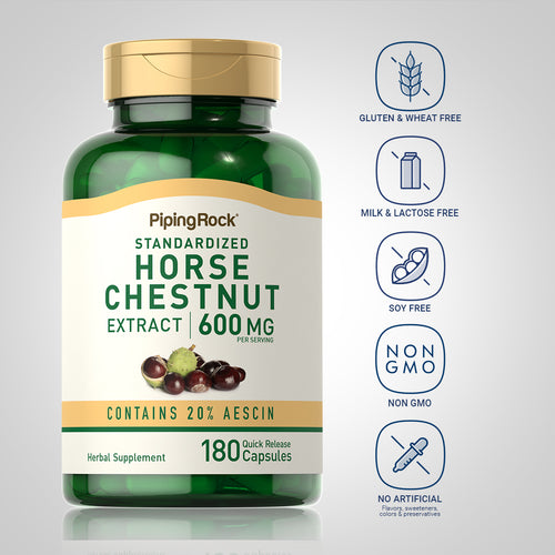 Horse Chestnut (Standardized Extract), 600 mg (per serving), 180 Quick Release Capsules Dietary Attributes