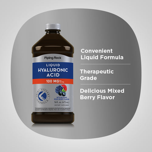 Hyaluronic Acid Liquid (Mixed Berry), 100 mg (per serving), 16 fl oz (473 mL) Bottle Benefits