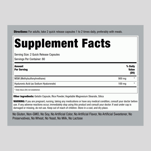 Hyaluronic Acid with MSM, 160 Quick Release Capsules Supplement Facts