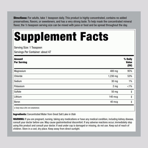 Ionic Magnesium Liquid, 400 mg (per serving), 8 fl.oz (237 mL) Bottle Supplement Facts